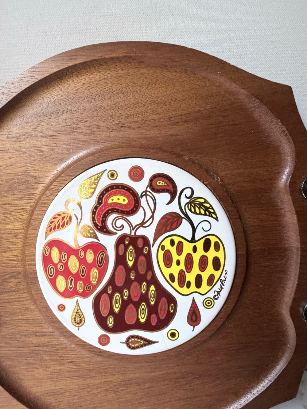vintage Fred Press mid-century modern wooden serving tray and cheese board